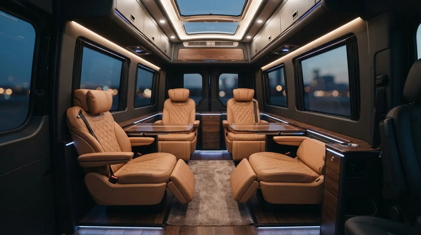 Interior of the Limousine Sprinter, rear passenger cabin