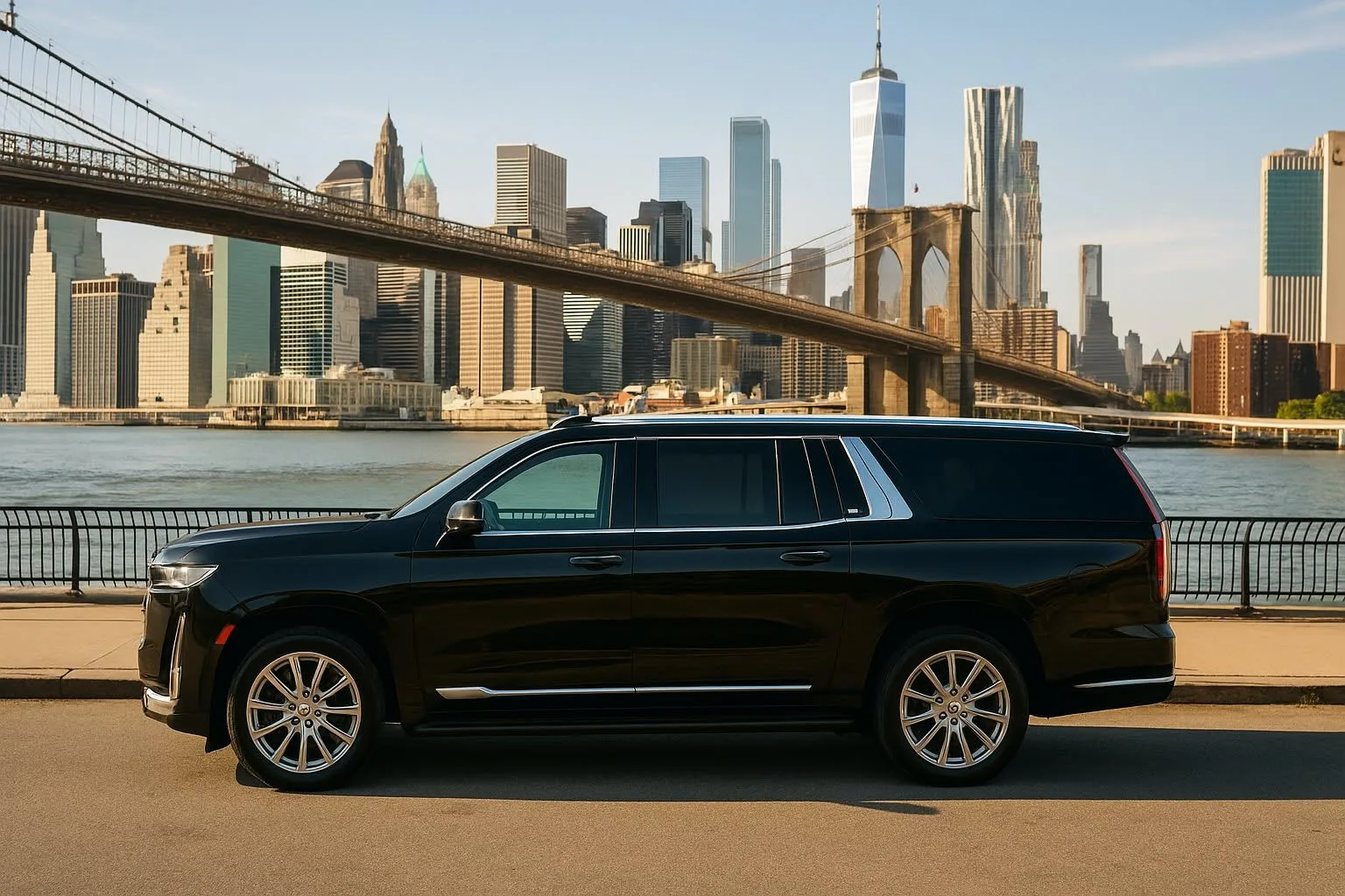 A black luxury sedan waiting at the curb
